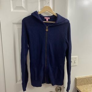 Lilly Pulitzer True Navy Hooded Cardigan L EUC